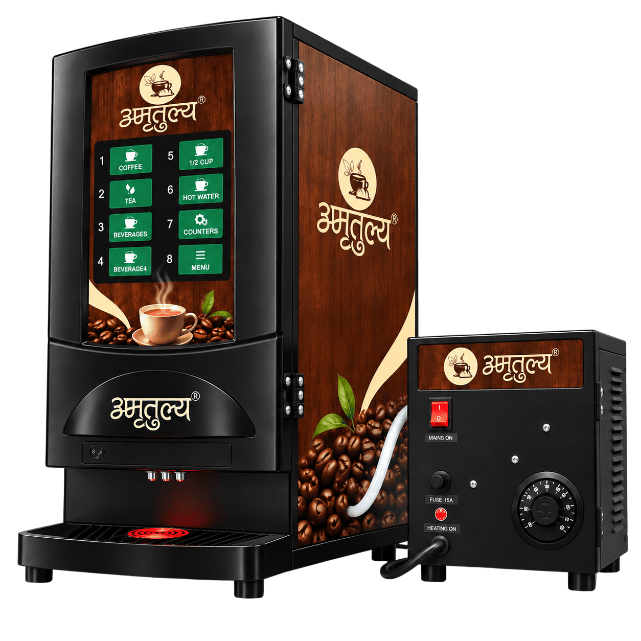 Amratulya investor app on a phone with the machine's serial-key card