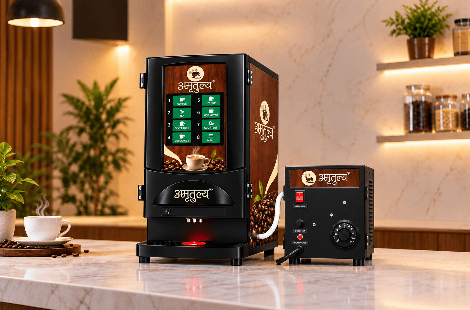 Amratulya automatic beverage vending machine — full view