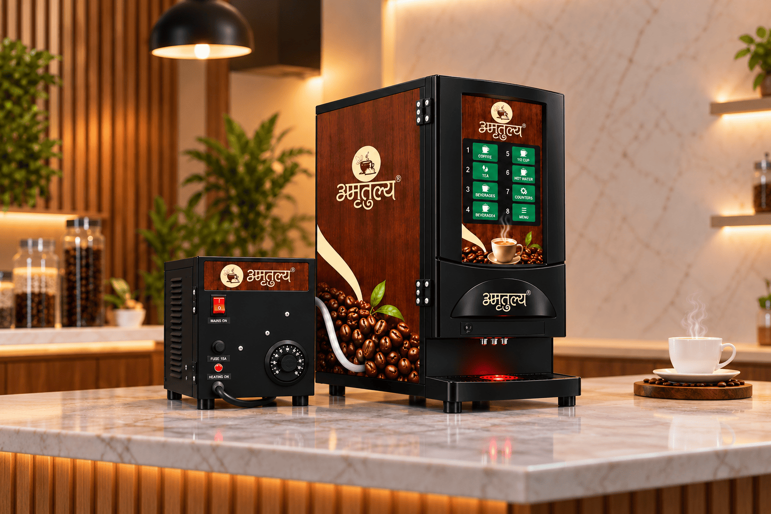 Amratulya automatic beverage vending machine — full view
